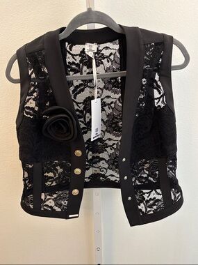 NWT Gil Santucci Black Lace Vest SIZE 46 Made In Italy NEW